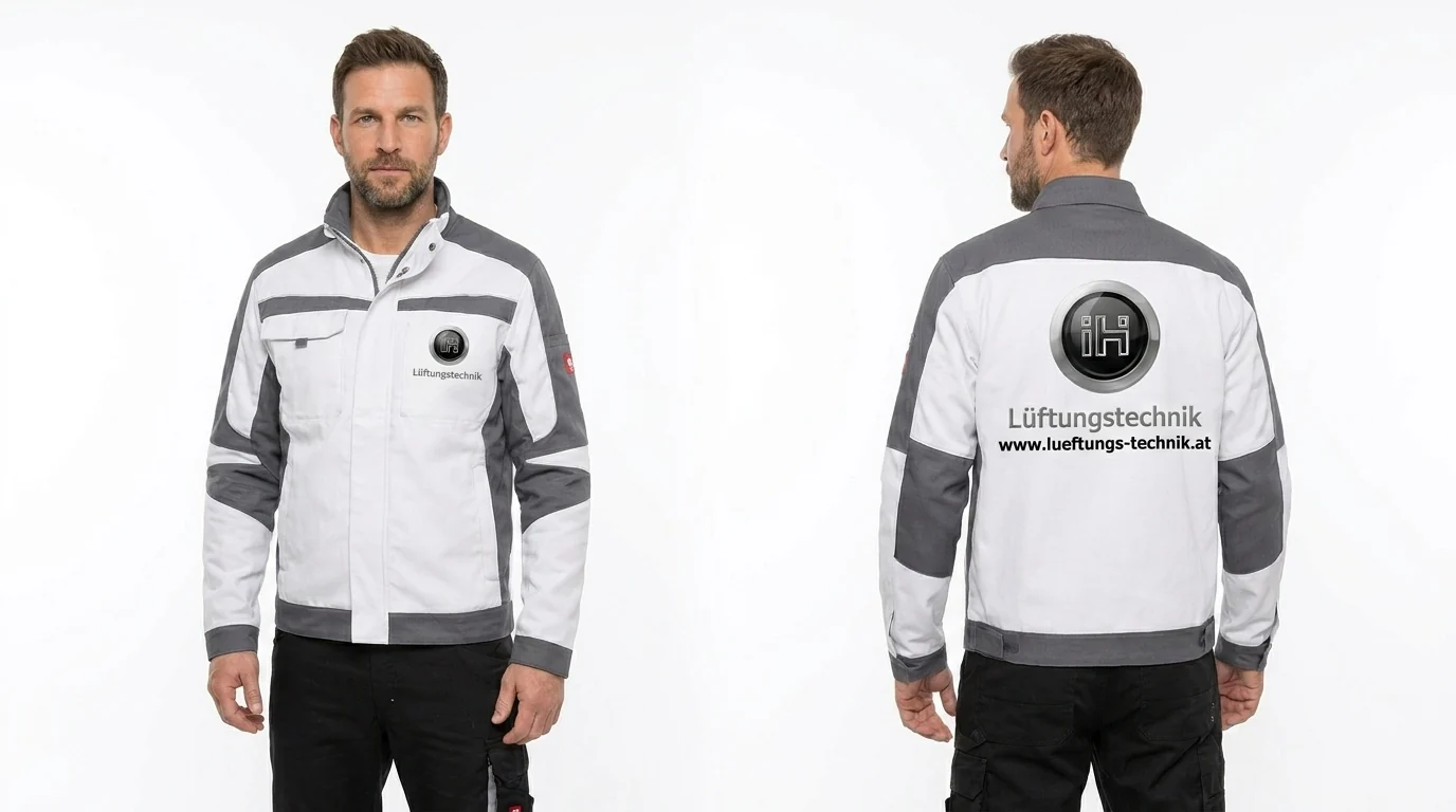 IH Lüftungstechnik Team in weiß-grauer Arbeitskleidung